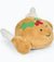 A plush stuffed toy shaped like a holiday turkey leg, with tan fabric, white legs, a green holly leaf, red berries, and a simple embroidered face on a plain white background.