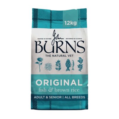 Bag of Burns Original dog food, 12 kg, with fish & brown rice recipe for adults and seniors (all breeds)