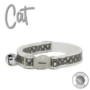 Cat Collar Reflective Heart Silver