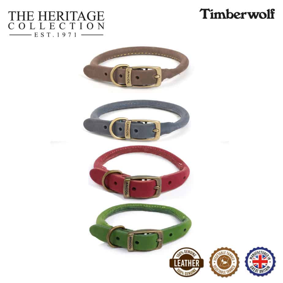 Ancol Timberwolf Leather Round Dog Collar Trusty Pet Supplies