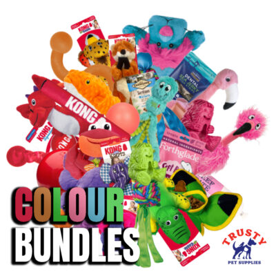Trusty Pet Supplies Blue, Green, Orange, Red or Purple Dog Toy Bundle - A Selection of Dog Toys and Treats