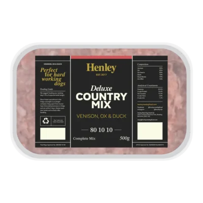 Henley Raw Dog Food - Deluxe Country Mix Venison, Ox & Duck 80/10/10 500g