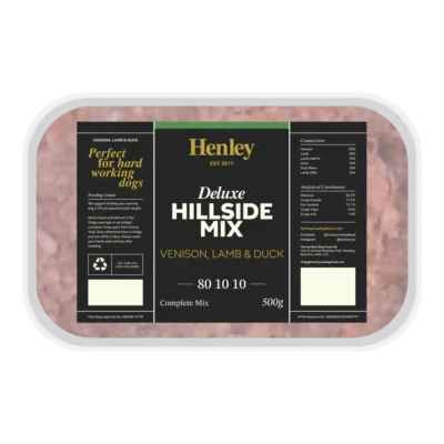 Henley Raw Dog Food - Deluxe Hillside Mix Venison, Lamb & Duck 80/10/10 500g