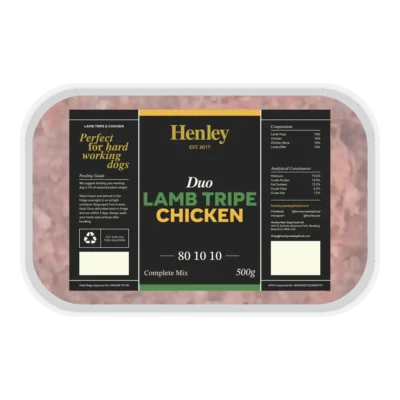 Henley Raw Dog Food - Duo Lamb Tripe and Chicken 80/10/10 500g
