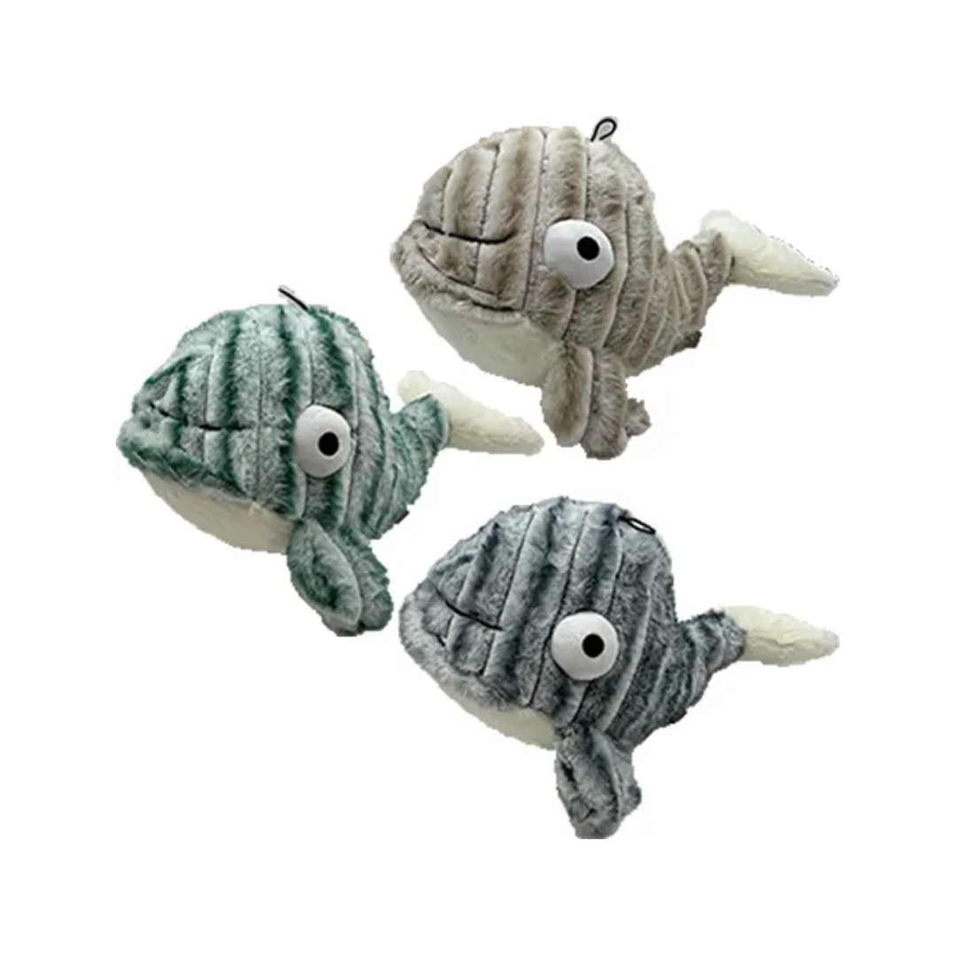 Gor Pets Gor Reef Whale Striped Plush Pet Toys - Green/Grey/Sand